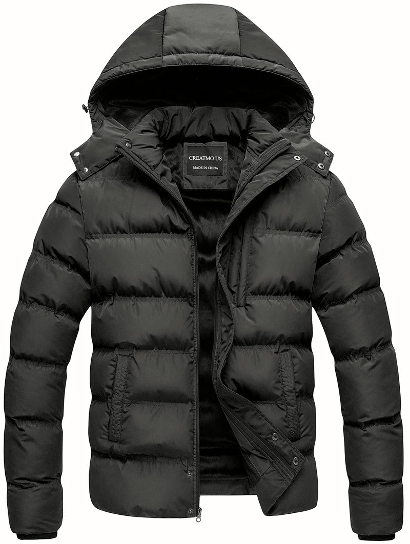 CREATMO US Winter Jackets for Men Puffy Coat Men's Quilted Thicken Puffer Jacket Warm Padded Outwear with Hood Grey S - Image 1
