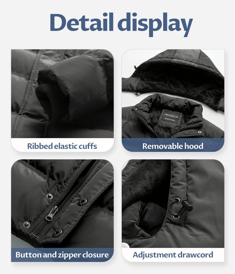 CREATMO US Winter Jackets for Men Puffy Coat Men's Quilted Thicken Puffer Jacket Warm Padded Outwear with Hood Grey S - Image 5