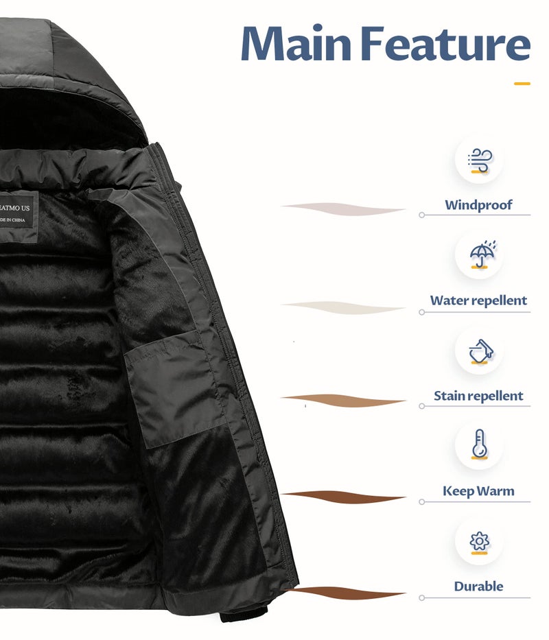 CREATMO US Winter Jackets for Men Puffy Coat Men's Quilted Thicken Puffer Jacket Warm Padded Outwear with Hood Grey S - Image 3