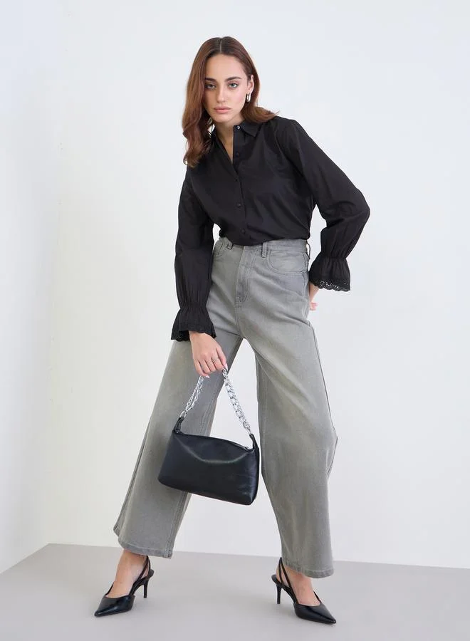 Styli Styli Schiffli Detail Shirt with Inner Cami