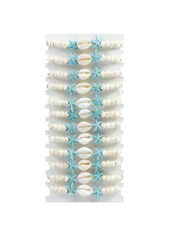 Pingyongchang Surfer Turquoise Colorful Starfish Shell Beads Bracelets Stackable Bangle for Women Waterproof Handmade Starfish Sea Bracelet Adjustable Boho Summer Ocean Beach Accessories-B - Image 1