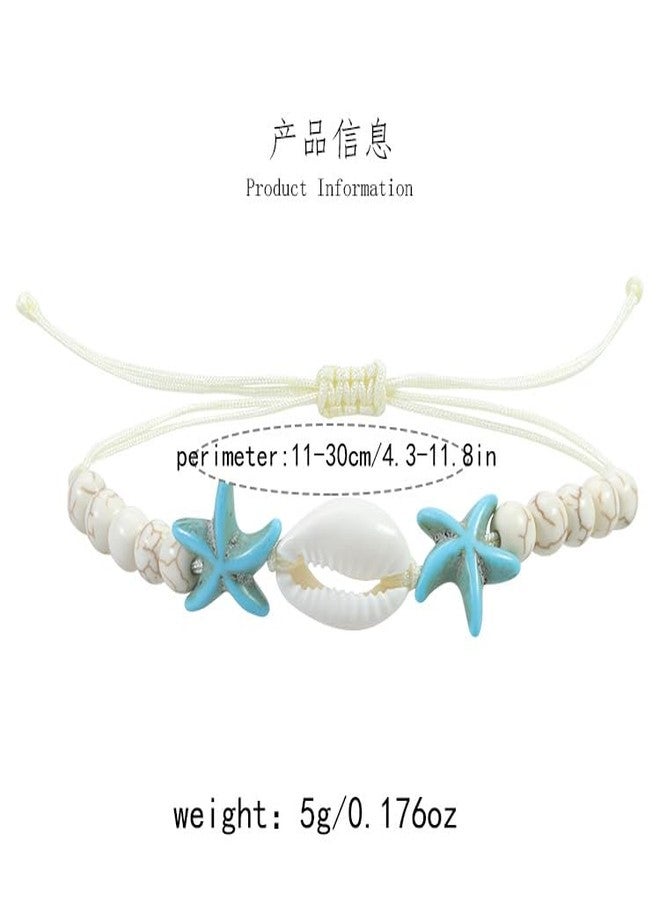 Pingyongchang Surfer Turquoise Colorful Starfish Shell Beads Bracelets Stackable Bangle for Women Waterproof Handmade Starfish Sea Bracelet Adjustable Boho Summer Ocean Beach Accessories-B - Image 5