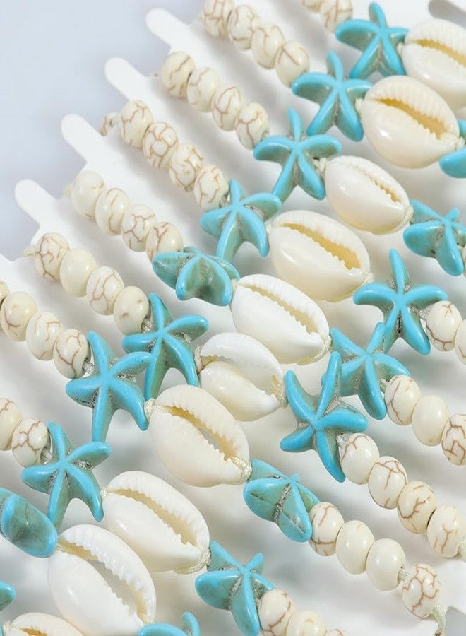 Pingyongchang Surfer Turquoise Colorful Starfish Shell Beads Bracelets Stackable Bangle for Women Waterproof Handmade Starfish Sea Bracelet Adjustable Boho Summer Ocean Beach Accessories-B - Image 4