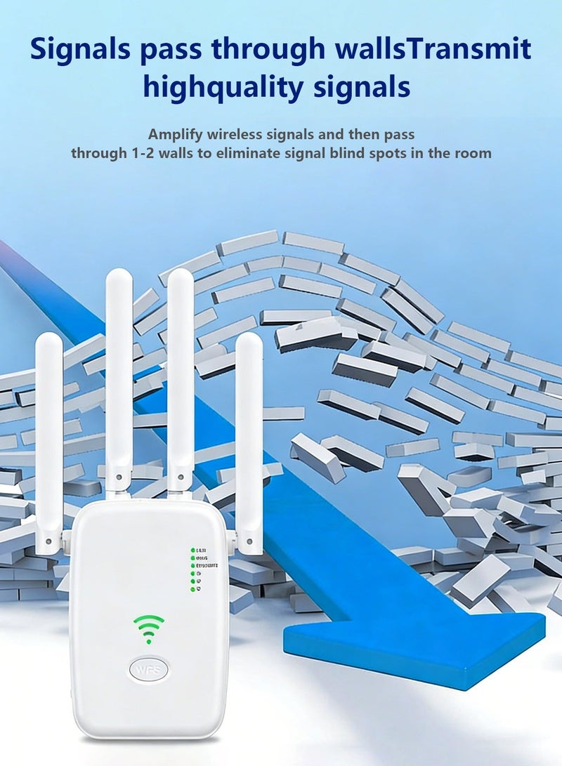 Ghurrah WiFi signal extender, WiFi signal repeater, 300Mbps, dual-band 5GHz/2.4GHz WiFi extender with four antennas, can fully cover large residences, can be set up with one click via WPS, and can be used immediately after connection. - Image 5