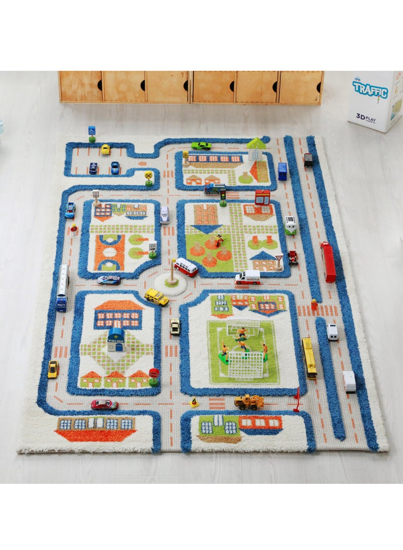 IVI 3D Play Carpet Traffic Design - Medium | Blue | Activity Playmat for Kids & Children | Bedroom, Living Room, Nursery Rug | Polypropylene | Foldable | 150 cm x 100 cm - Image 1