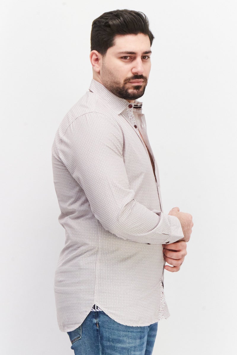 william rast قميص رجالي عادي بأكمام طويلة بنمط مطبوع، بني - Image 4