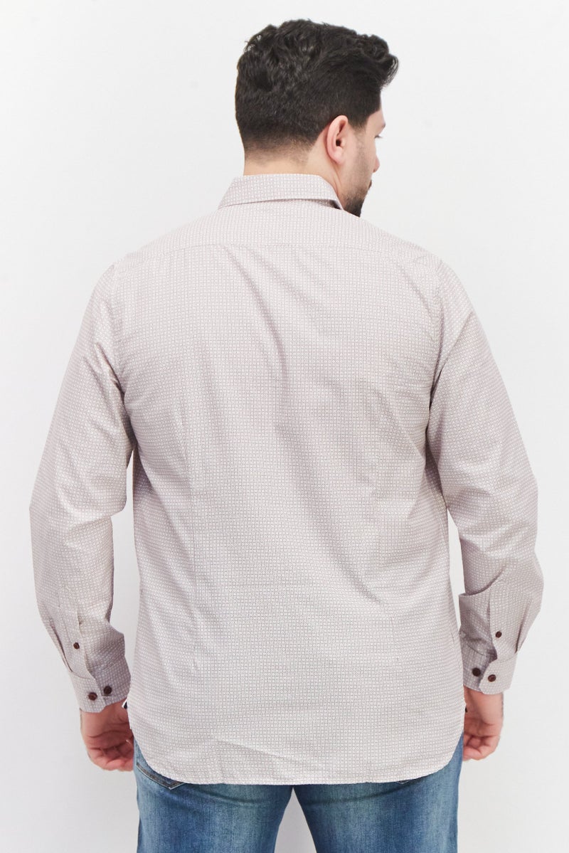 william rast قميص رجالي عادي بأكمام طويلة بنمط مطبوع، بني - Image 2