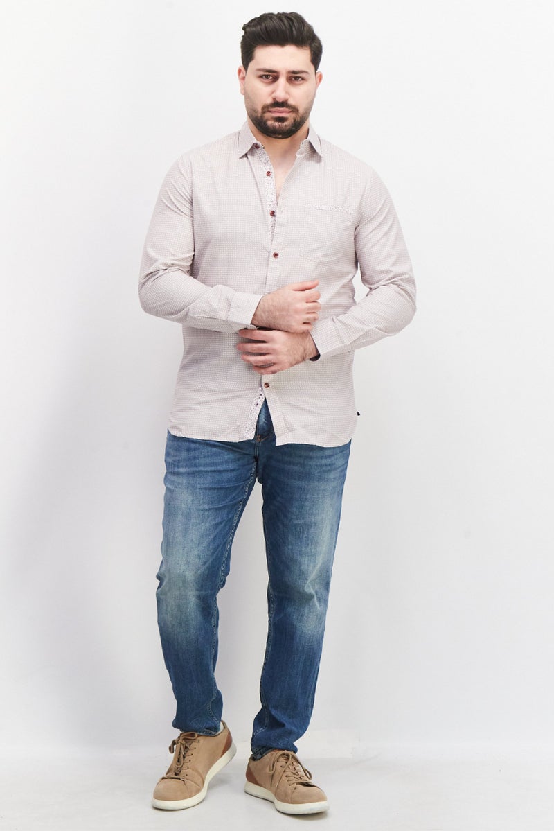 william rast قميص رجالي عادي بأكمام طويلة بنمط مطبوع، بني - Image 3