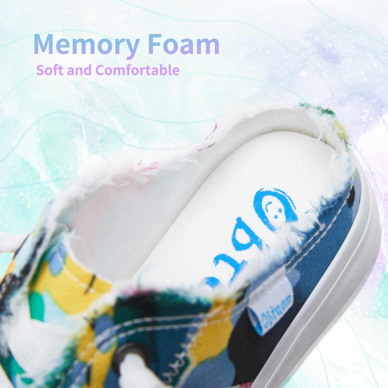 Obtaom Women Tie Dye Canvas Mules Memory Foam Clipper Fashion Sneakers Comfortable Multi Slip-On Mule Backless Holiday Shoes(Yellow/Blueï¼ŒUS9) - Image 5