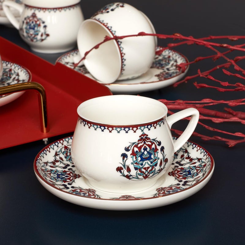 KARACA Nakkas Turkish Coffee Cup Set of 6, (12 Piece) White Cups with Saucers - 3.3 fl oz Small Porcelain Espresso Set - Ideal for Serving Greek, Arabic Coffee - Image 4