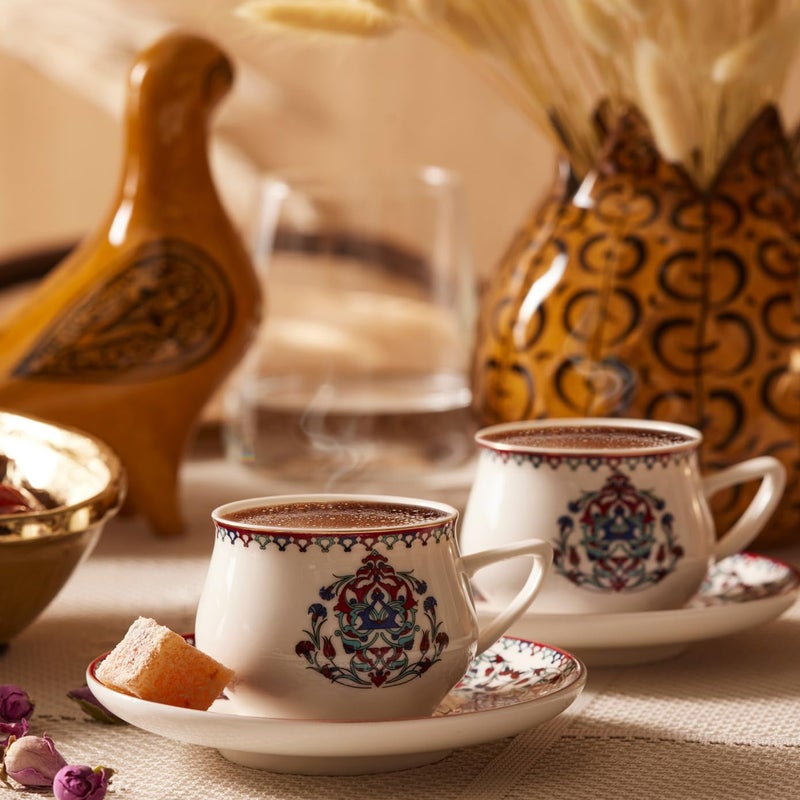 KARACA Nakkas Turkish Coffee Cup Set of 6, (12 Piece) White Cups with Saucers - 3.3 fl oz Small Porcelain Espresso Set - Ideal for Serving Greek, Arabic Coffee - Image 3