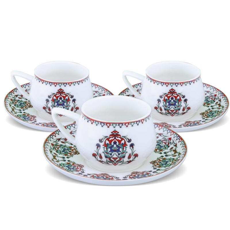 KARACA Nakkas Turkish Coffee Cup Set of 6, (12 Piece) White Cups with Saucers - 3.3 fl oz Small Porcelain Espresso Set - Ideal for Serving Greek, Arabic Coffee - Image 1