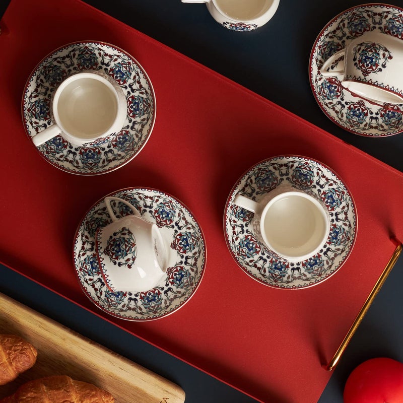 KARACA Nakkas Turkish Coffee Cup Set of 6, (12 Piece) White Cups with Saucers - 3.3 fl oz Small Porcelain Espresso Set - Ideal for Serving Greek, Arabic Coffee - Image 5