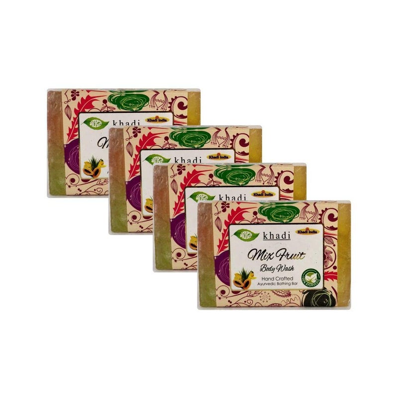 Meghdoot Mix Fruit Body Wash Soap khadi handmade ayurvedic soap natural skin moisturizing herbal bathing bar for soft smooth glowing skin with fruit extracts 125gm Pack of 4 - Image 1