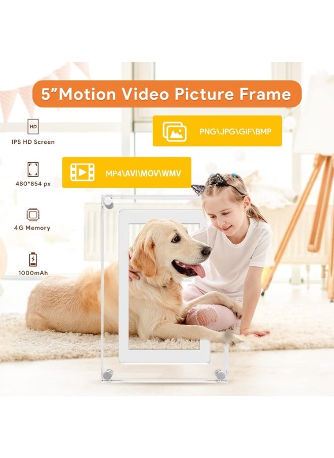 Ru syanl 5 Inch Acrylic Video Picture Frame with 4GB Memory and 1000mAh Built-in Battery - That Plays Slideshow Motion Electronic Digital Photo Frame with Music Perfect for Home Decor and Heartfelt Gifts  - Image 2