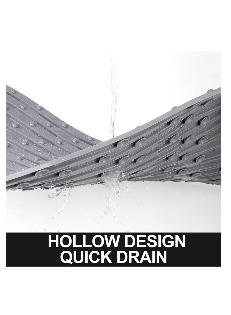 XiuWoo Foldable Non Slip Bath Mat, Tub Mat Slip, Safe Soft Shower with Strong Grip Suction Cups and Drain Holes, Clean Machine Washable for Bathroom, 41 x 69 cm (Gray, Wavy) - Image 3