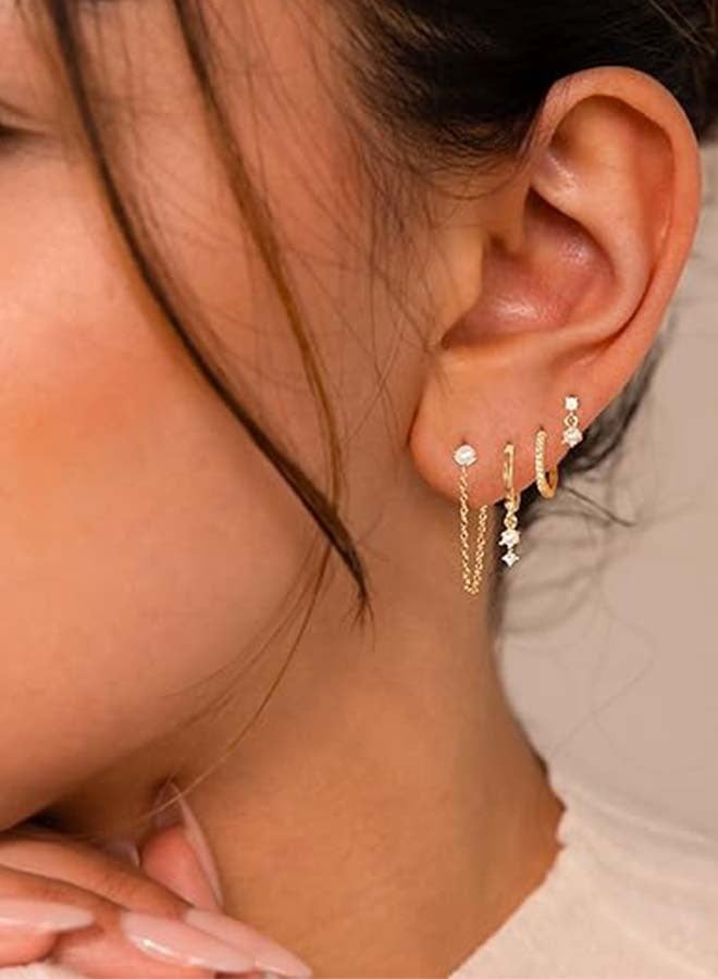 Gold Plated Earrings For Women, 14k Gold Plated Earring Stack Hypoallergenic Pearl Drop Earring Dainty Earrings For Women Trendy Cute Small Huggie Hoop Earring Fashion Womens Jewelry