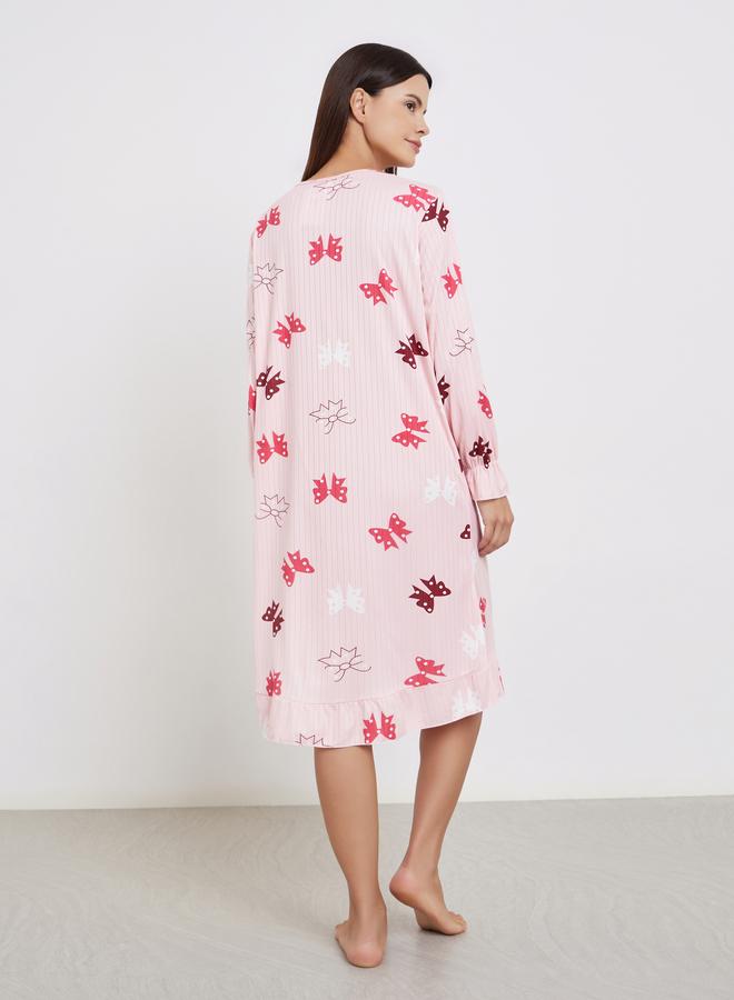 Take Two Pink Bow Print Long Sleeve Nightdress - Image 4