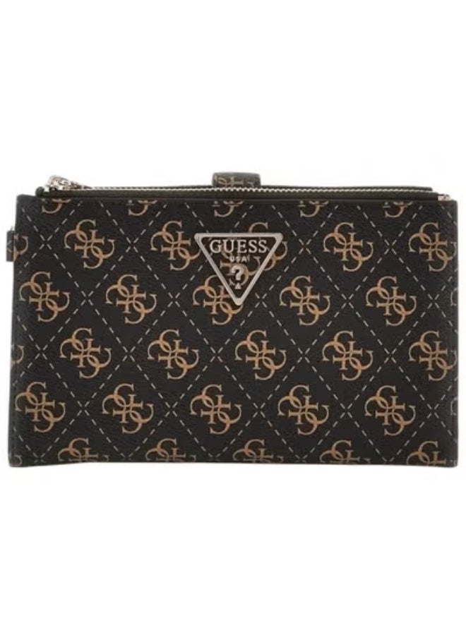 Guess Women's Dark Brown Logo Wristlet Wallet Organizer with Gold Hardware - Image 1