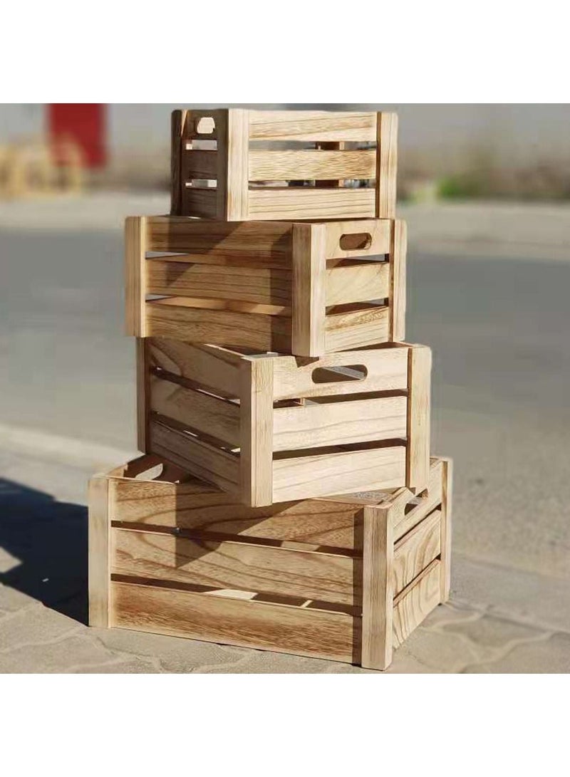 FFD 4PCS Wooden Storage Box with Handles – Rustic Farmhouse Bamboo Crates for Fruit, Home Décor, and Display - Image 1