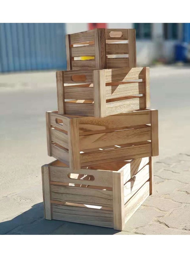 FFD 4PCS Wooden Storage Box with Handles – Rustic Farmhouse Bamboo Crates for Fruit, Home Décor, and Display - Image 2