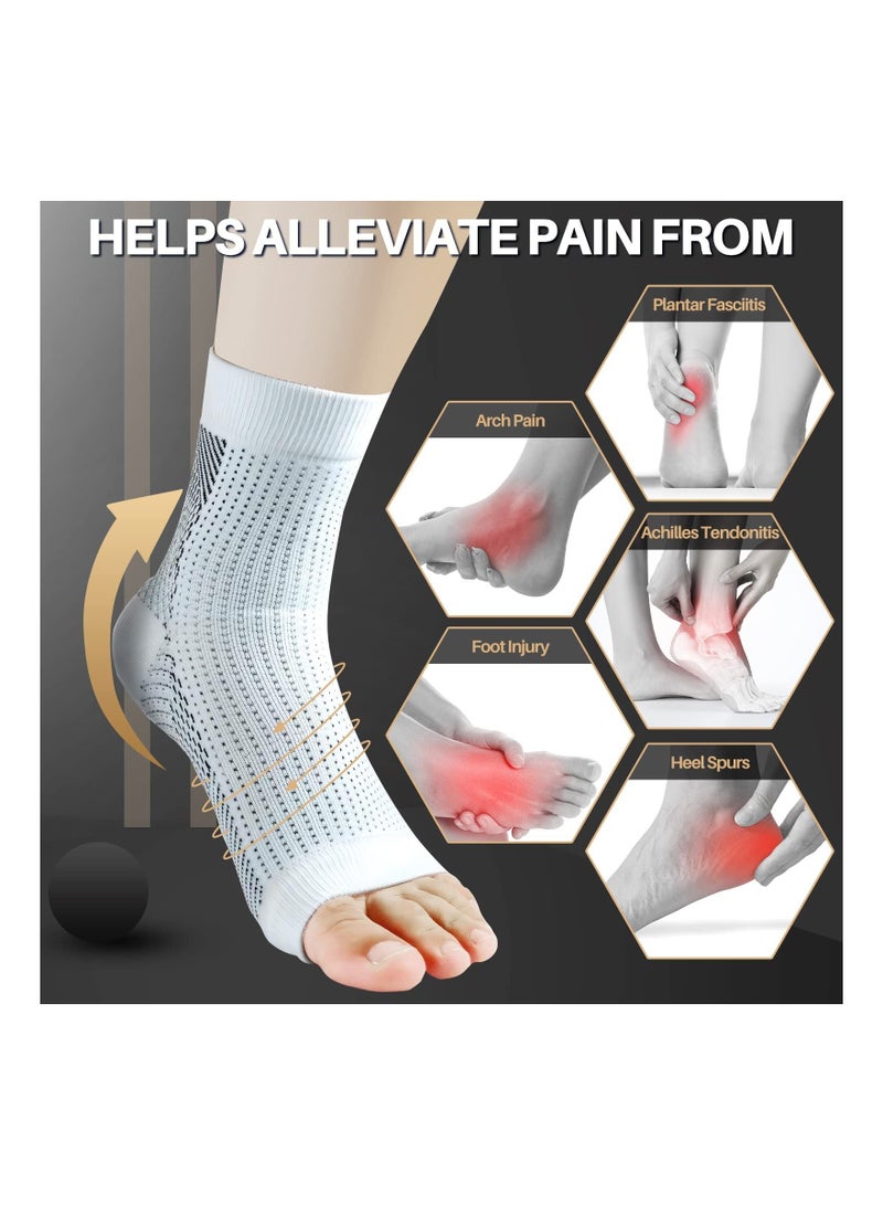 KASTWAVE 4Pcs Neuropathy Socks, White, Ankle Brace Socks, and Tendonitis compression socks, for Pain Relief and Plantar Fasciitis for Unisex, Ankle Compression Sleeve for Ankle Swelling - Image 3