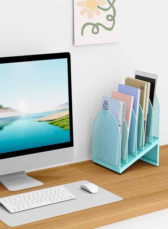 OUTIOE 5-Section Desk File Organizer, Metal Mesh Folder Organizer for Documents, Mail & Office Papers (Blue) - Image 3