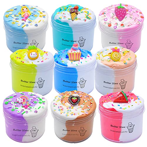 KMBTQRE Butter Slime Kit TwoToned 9 Packed for Girl Boys Party Favors Toys Stocking Stuffers for Kids 6 7 8 9 10 11 12 Years Old - Image 1