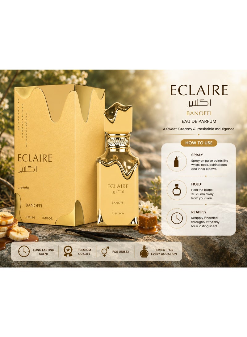 Lattafa Éclaire Banoffi Eau De Parfum Natural Spray 100ml - Long Lasting Banana Toffee Gourmand Vanilla Perfume for Women - Image 2