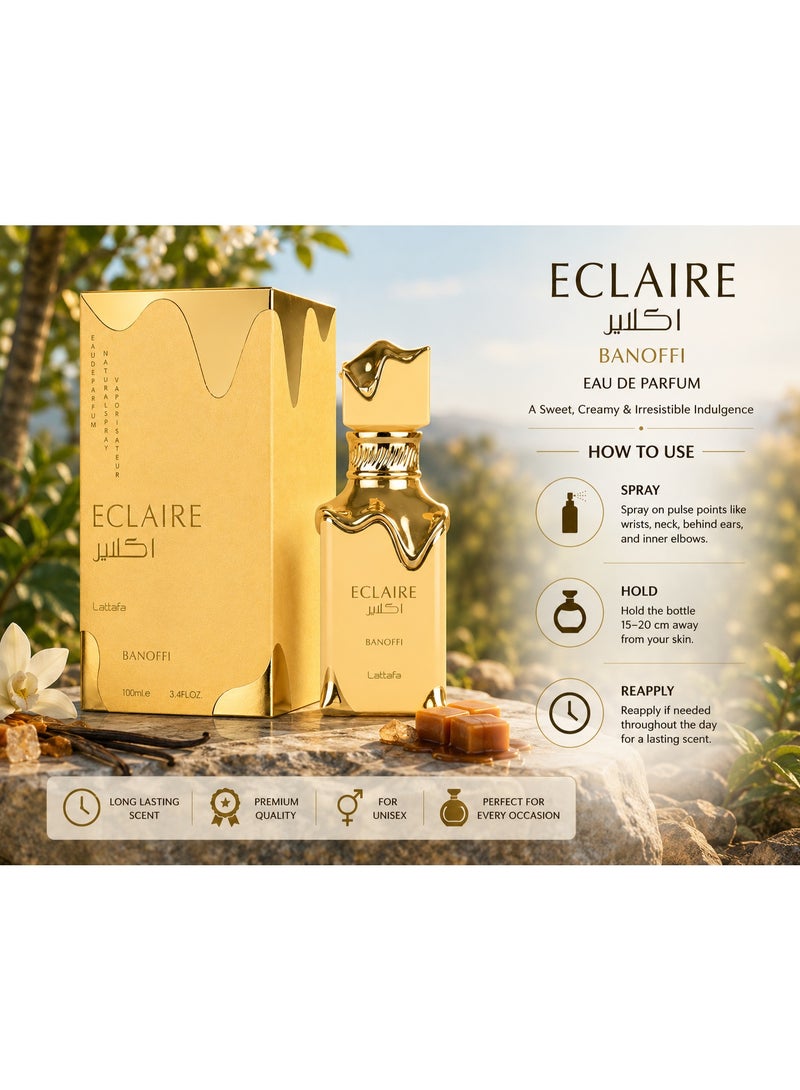 Lattafa Éclaire Banoffi Eau De Parfum Natural Spray 100ml - Long Lasting Banana Toffee Gourmand Vanilla Perfume for Women - Image 3