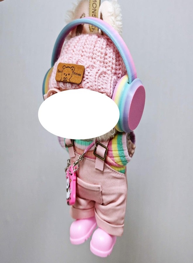 POMN 7 Pcs Clothes for Labubu (NO Doll) , Pink Overalls Set Earphone Glasses Bag Shoes for LBB Clothes 15cm/17cm Doll with Fashion Accessories (Rainbow) - Image 3