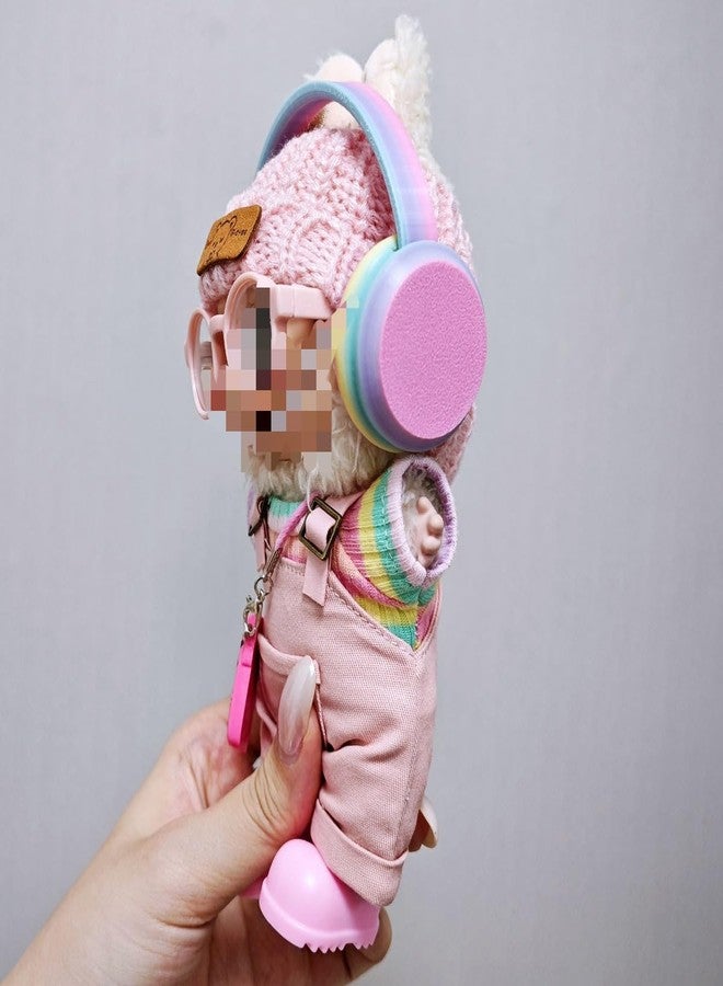 POMN 7 Pcs Clothes for Labubu (NO Doll) , Pink Overalls Set Earphone Glasses Bag Shoes for LBB Clothes 15cm/17cm Doll with Fashion Accessories (Rainbow) - Image 5