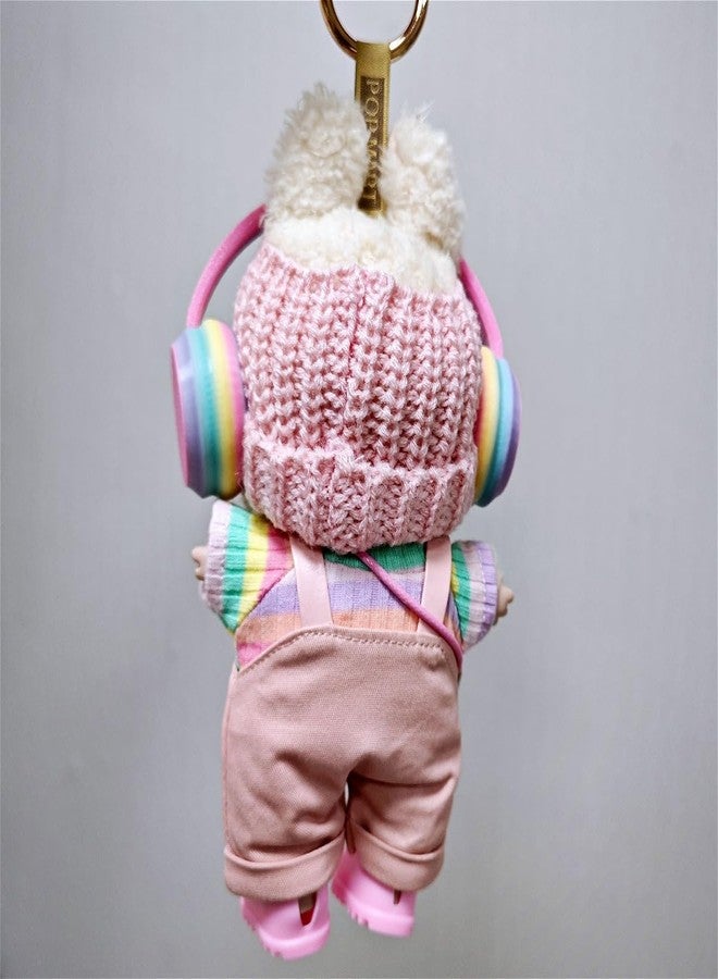 POMN 7 Pcs Clothes for Labubu (NO Doll) , Pink Overalls Set Earphone Glasses Bag Shoes for LBB Clothes 15cm/17cm Doll with Fashion Accessories (Rainbow) - Image 4