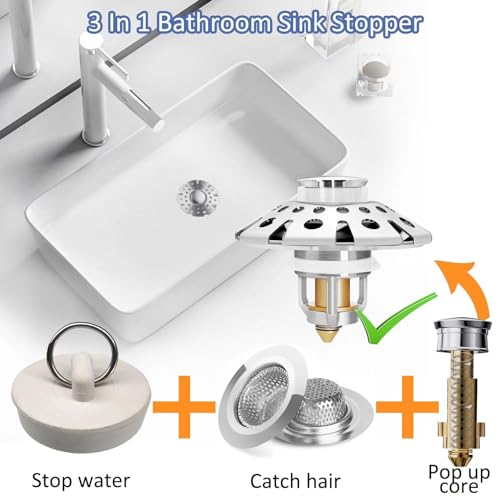 AzWzz Bathroom Sink Stopper,Sink Hair Catcher,Bathroom Sink Drain Strainer Pop Up Drain Cover Plug,Universal for 1.1 to 1.65in Sink Drain Hole - Image 4