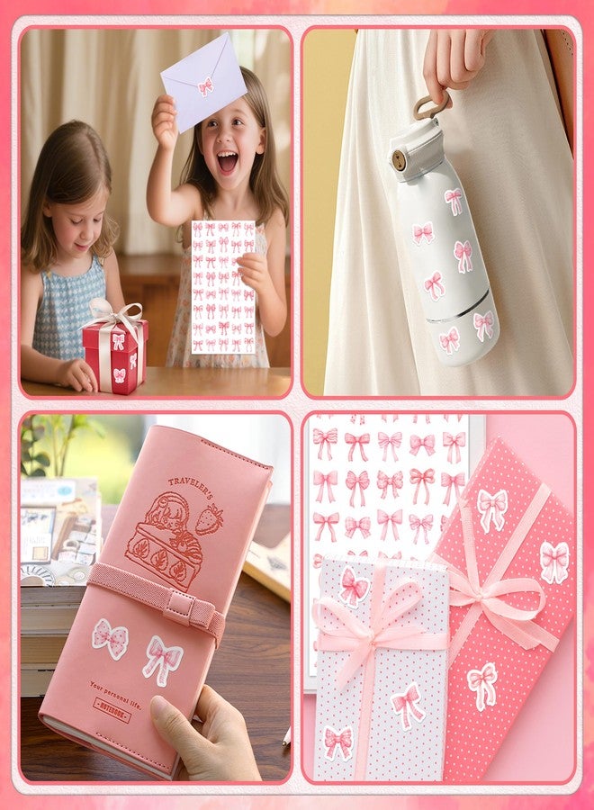 LINAYE 24 Sheets Pink Bow Stickers, 960 PCS Coquette Bow Decorative Stickers Bulk Cute Small for Crafts Envelops Scrapbooking Party Favors Supplies for Women Adults Girls - Image 3