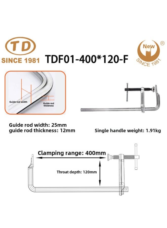 Tian Da Work Woodworking Multi-function Clamp Fixed Heavy Duty T-handle Clamp Tightener Tool-Specification Model:TDF01-400 * 120-F (guide Rod 25*12)  - Image 1