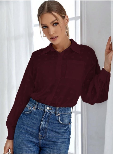 SUNSET Essnce Ladies Chiffon Mini Dot Mesh with pocket Blouse