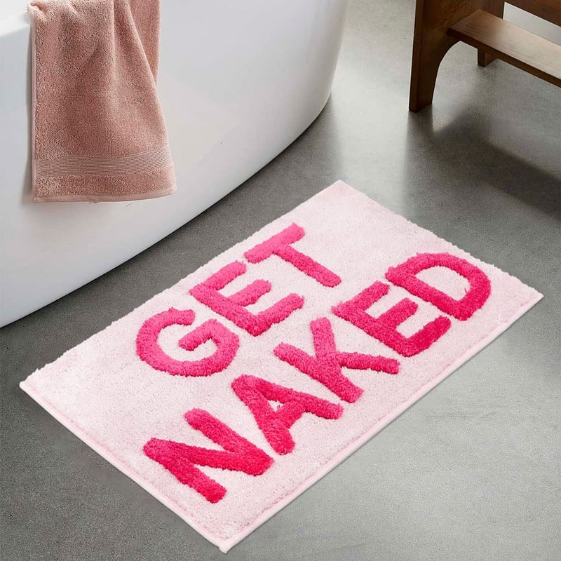 BOVEU Get Naked Bath Mat Bathroom Rugs  32"" x 20"" Non Slip Funny Cute Bath Rugs  Machine Washable Soft Absorbent Pink Shower Mat for Bathroom Floor Tub and Shower Pink - Image 1