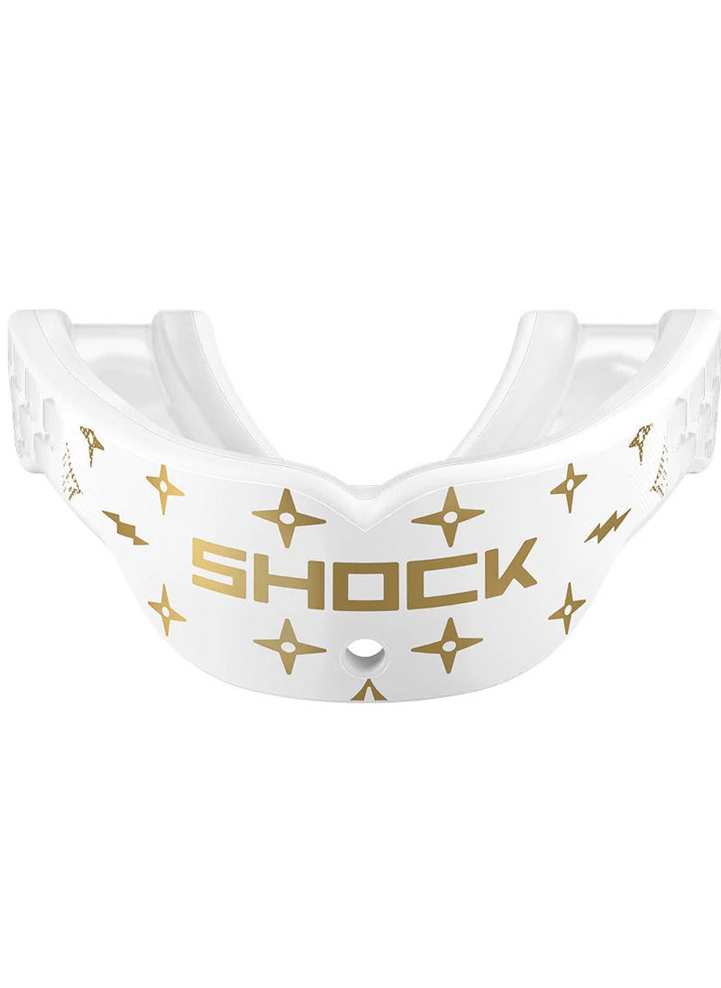 Shock Doctor SD GEL MAX POWER PRINT MOUTHGUARD LUX WHITE/GOLD ADULT  - Image 1