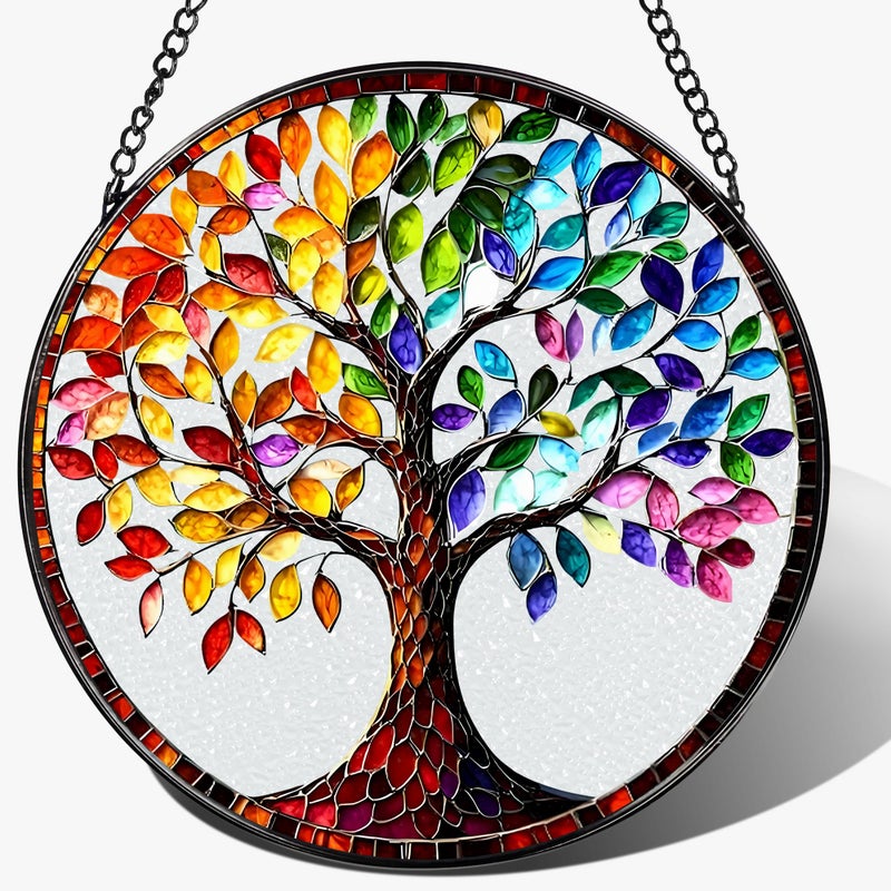 LAOWEIKI 8'' Tree of Life Sun Catcher Ornament, Stained Glass Window Hanging, Suncatchers for Windows Hanging Ornaments, Window Decor | Housewarming Gift, Gifts for Mom & Grandma - Image 1