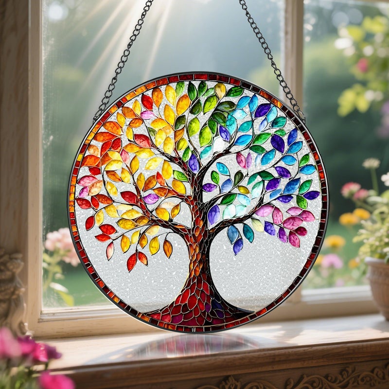LAOWEIKI 8'' Tree of Life Sun Catcher Ornament, Stained Glass Window Hanging, Suncatchers for Windows Hanging Ornaments, Window Decor | Housewarming Gift, Gifts for Mom & Grandma - Image 5