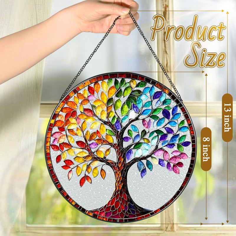 LAOWEIKI 8'' Tree of Life Sun Catcher Ornament, Stained Glass Window Hanging, Suncatchers for Windows Hanging Ornaments, Window Decor | Housewarming Gift, Gifts for Mom & Grandma - Image 4