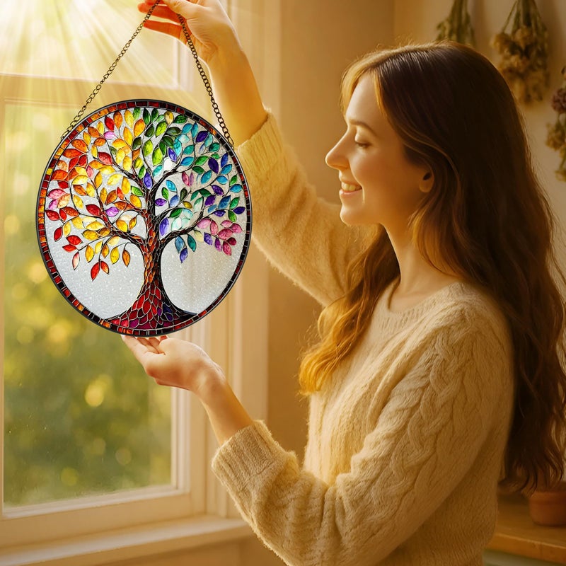 LAOWEIKI 8'' Tree of Life Sun Catcher Ornament, Stained Glass Window Hanging, Suncatchers for Windows Hanging Ornaments, Window Decor | Housewarming Gift, Gifts for Mom & Grandma - Image 2