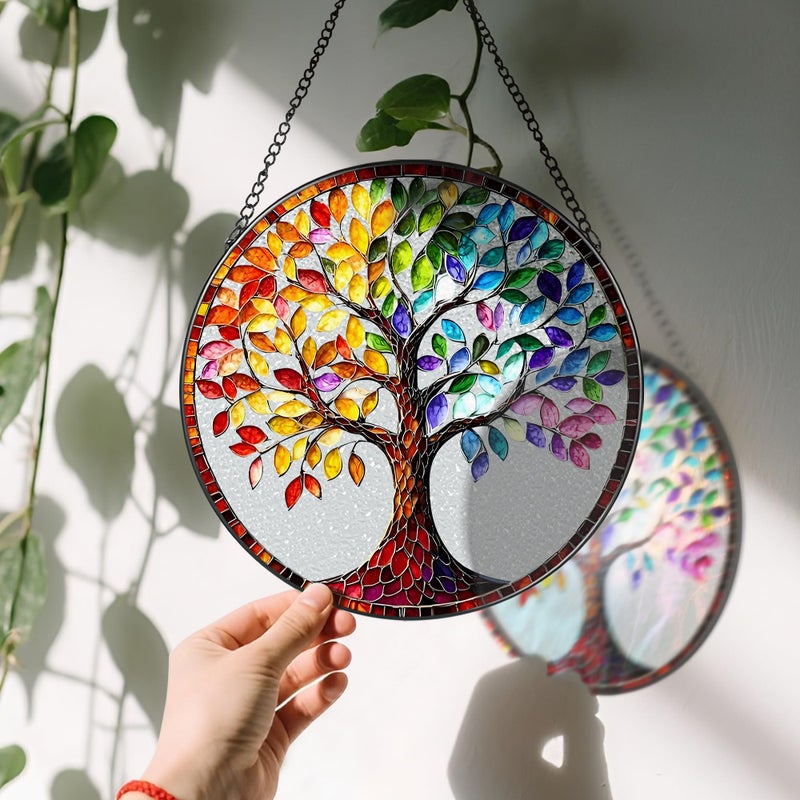 LAOWEIKI 8'' Tree of Life Sun Catcher Ornament, Stained Glass Window Hanging, Suncatchers for Windows Hanging Ornaments, Window Decor | Housewarming Gift, Gifts for Mom & Grandma - Image 3