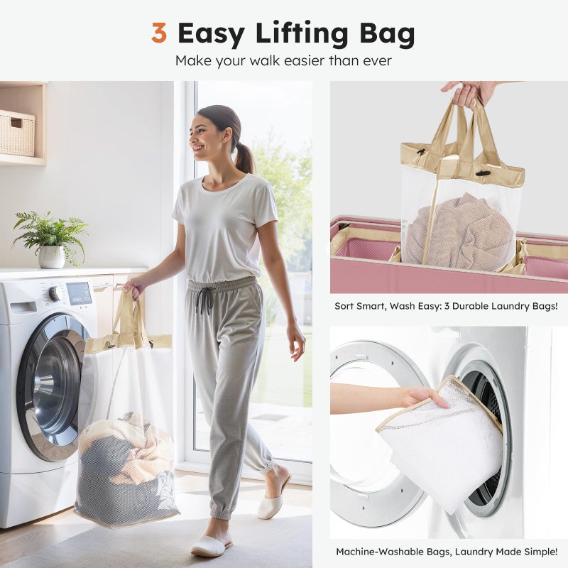 SOLEDI 180L 3-Section Laundry Hamper with Lid, Extra Large Dirty Clothes Basket with Sturdy Handles for Laundry Room & Bedroom - Durable Organizer for Sorting Laundry - Image 4