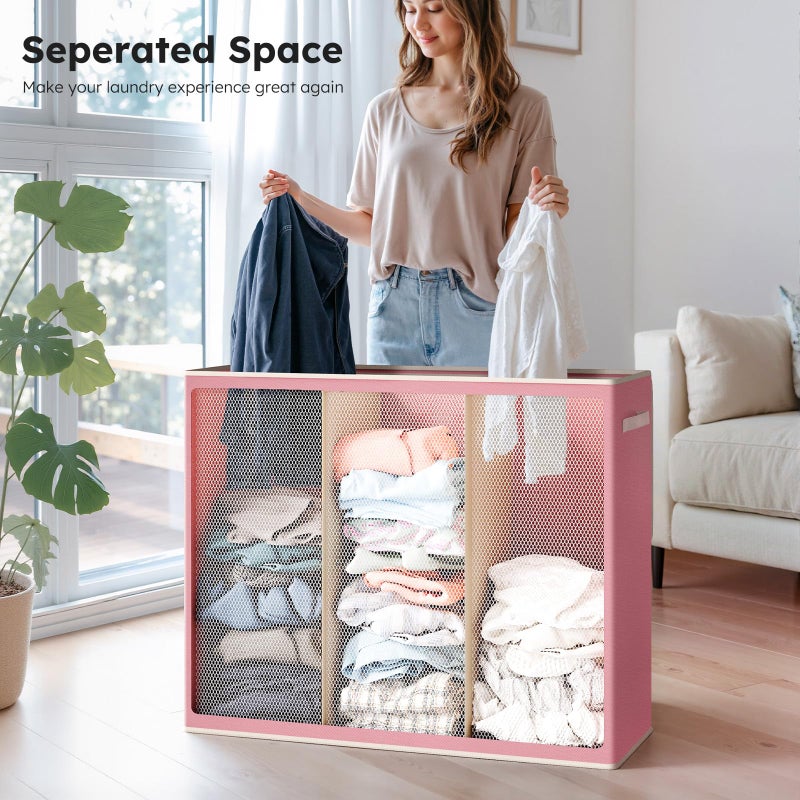 SOLEDI 180L 3-Section Laundry Hamper with Lid, Extra Large Dirty Clothes Basket with Sturdy Handles for Laundry Room & Bedroom - Durable Organizer for Sorting Laundry - Image 3