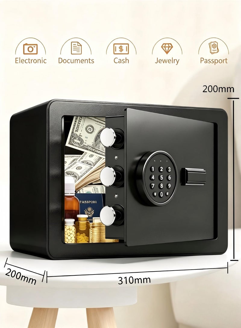 AiheArron Safe for Home Use, Digital Cash Box with Password and Key, Suitable for Storing Cash, Documents, Jewelry, and Passports at Home, Business, Office, and Hotel (Black-Y20) - Image 2