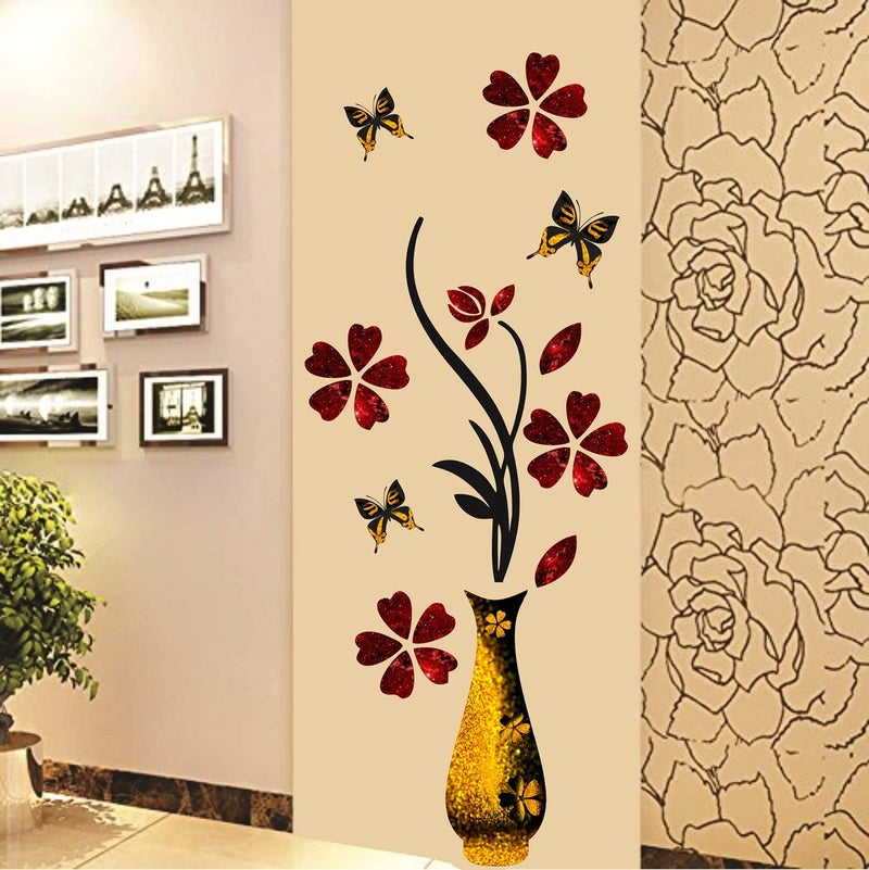 DivineDesigns Divine Designs™ PVC Vinyl Self-Adhesive Flowers with Vase Golden Pots Wall Sticker for Living Room, Bedroom, Office Wall Decoration (15 X 47 INCH) Pack 1 - Image 5