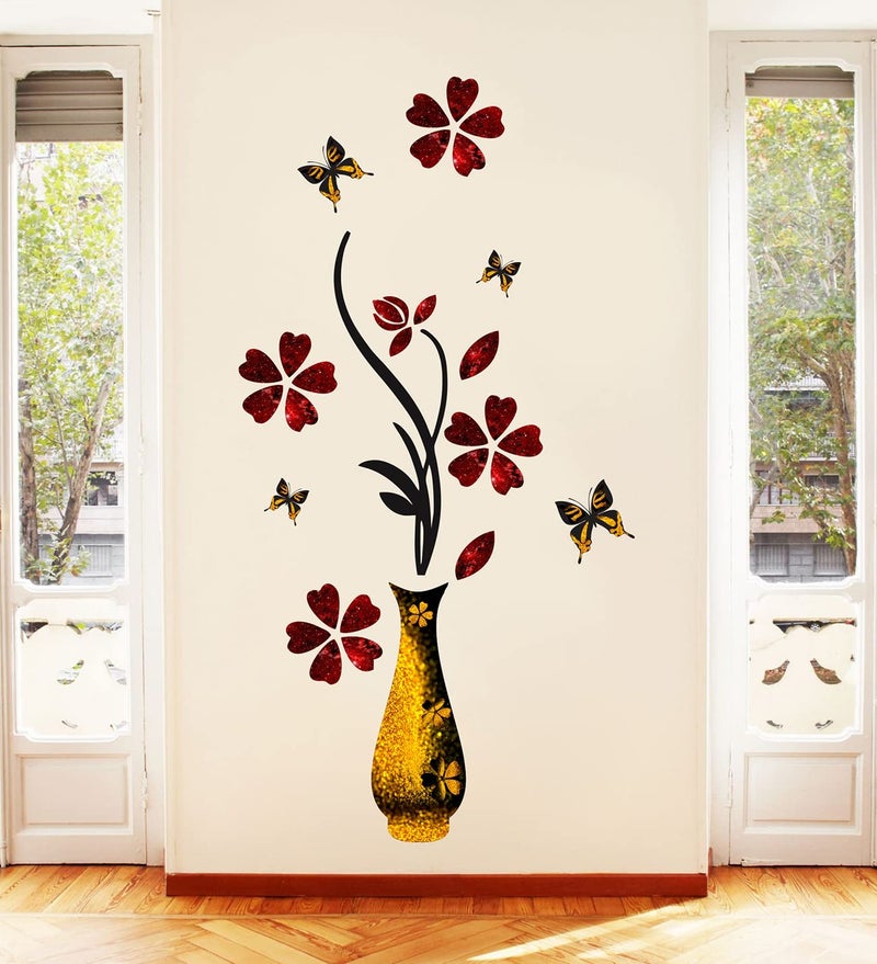 DivineDesigns Divine Designs™ PVC Vinyl Self-Adhesive Flowers with Vase Golden Pots Wall Sticker for Living Room, Bedroom, Office Wall Decoration (15 X 47 INCH) Pack 1 - Image 3