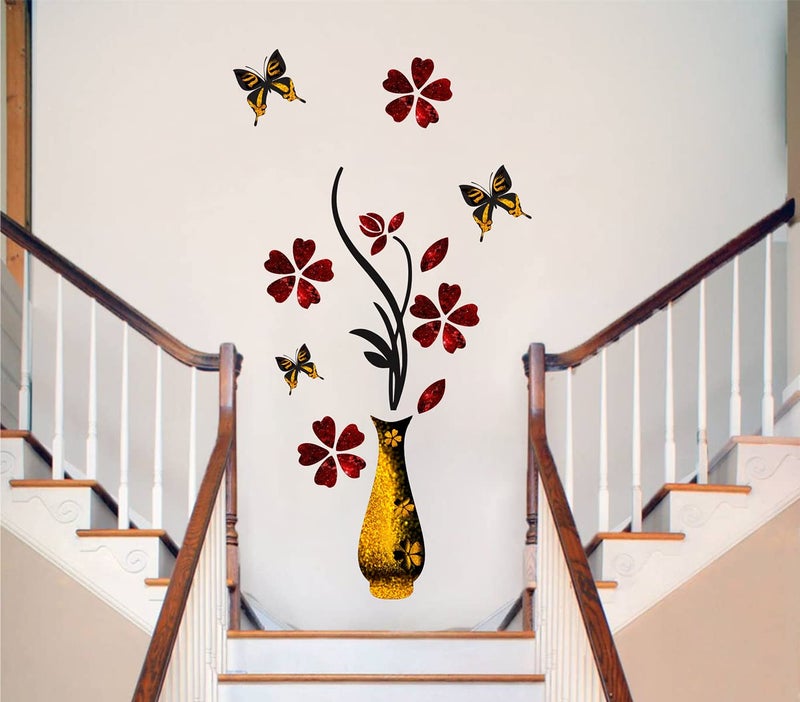 DivineDesigns Divine Designs™ PVC Vinyl Self-Adhesive Flowers with Vase Golden Pots Wall Sticker for Living Room, Bedroom, Office Wall Decoration (15 X 47 INCH) Pack 1 - Image 2